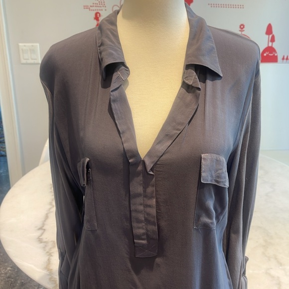 NWOT SPLENDID GRAY RAYON COTTON BLEND COLLARED L/S SHIRT. L - Picture 2 of 8